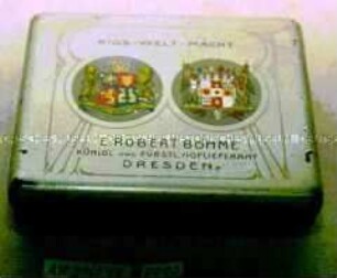 Blechdose für Kios-Cigaretten "KIOS-WELT-MACHT" E. ROBERT BÖHME - DRESDEN