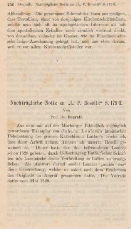 756 Nachträgliche Notiz zu "L.P. Roselli" S. 179ff.