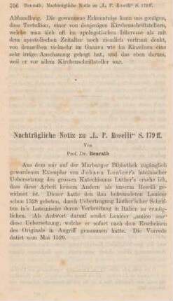 756 Nachträgliche Notiz zu "L.P. Roselli" S. 179ff.
