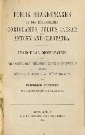 Poetik Shakespeare's in den Römerdramen Coriolanus, Julius Caesar und Antony and Cleopatra