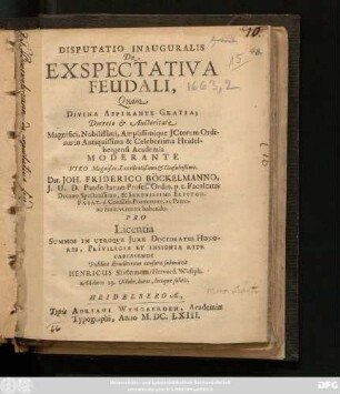 Disputatio Inauguralis De Exspectativa Feudali