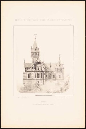 Jagdhaus: Ansicht (aus: Baukunst der Renaissance, Entwürfe von Studirenden unter Leitung von J. C. Raschdorff, I. Jahrgang, Berlin 1880)