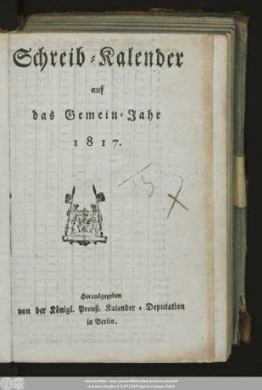 1817: Schreib-Kalender : auf das Gemeinjahr ..