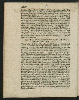 Joannes Christophorus Mitlaender Schneeberga Misnicus.