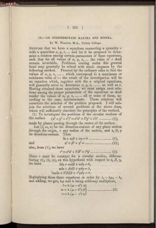IV. On indeterminate maxima and minima.