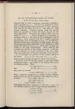 IV. On indeterminate maxima and minima.