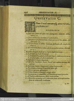 Observatio C. Homo Anad centum usq[ue] annos vivere praesumatur?