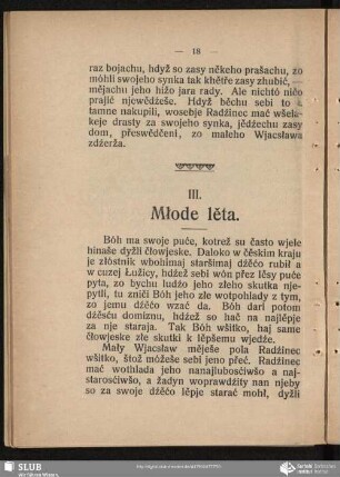 III. Młode lěta