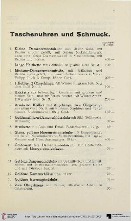 Taschenuhren und Schmuck (Nr. 1-18)