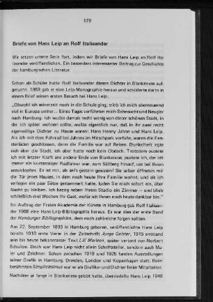 Briefe von Hans Leip an Rolf Italiaander