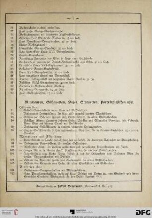 Miniaturen, Silhouetten, Dosen, Statuetten, Porträtplastiken usw. (Nr. 91-140)