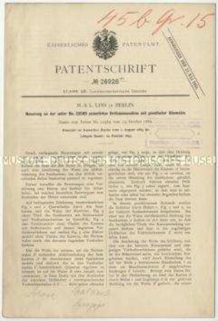 Patentschrift einer Neuerung an der unter Nr. 22589 patentierten Drillsämaschine mit genuteter Säewalze, Patent-Nr. 26928