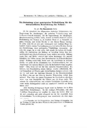 Die Bedeutung einer gesteigerten Volksbildung für die wirtschaftliche Entwicklung des Volkes