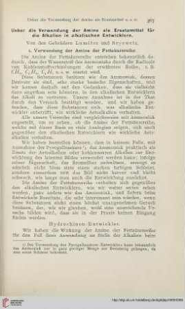 13: Ueber die Verwendung der Amine als Ersatzmittel für die Alkalien in alkalischen Entwicklern