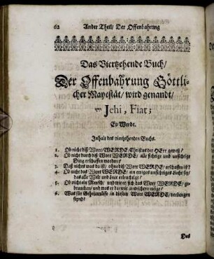 Das Viertzehende Buch Der Offenbahrung Göttlicher Mayestät wird genandt ... Jehi, Fiat; Es Werde