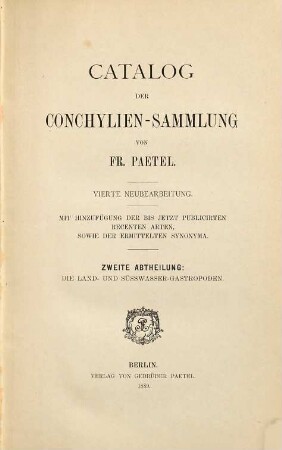 Catalog der Conchylien-Sammlung, 2