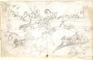 Gärtner, Friedrich von; Frühe Zeichnungen - Reiter u. Jagdszenen (Studien)
