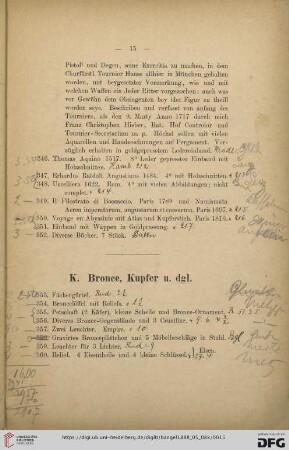 K. Bronce, Kupfer u. dgl. (Nr. 353-391)
