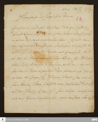 Brief von Gotthilf August Francke an Anna Magdalena Francke.