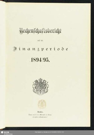 Rechenschaftsbericht auf die Finanzperiode 1894/95