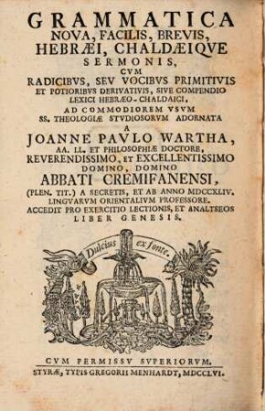 Grammatica nova hebraei chaldaeique Sermonis