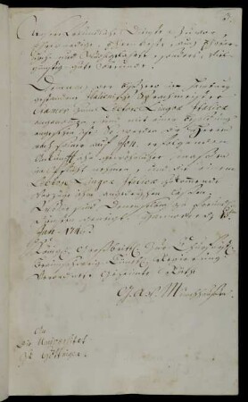 Anstellung des Sprachmeisters Kramer für italienische Sprache und Ankündigung seiner Ankunft um Johannis 1746.