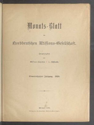 3.F. 81.1920: Monatsblatt der Norddeutschen Missionsgesellschaft