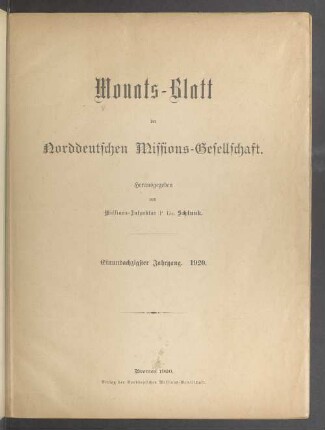 3.F. 81.1920: Monatsblatt der Norddeutschen Missionsgesellschaft