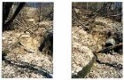 Erosionsschäden durch unsachgemäße Brückenentwässerung, Schäden unterhalb der kleinen Lehnbrücke.