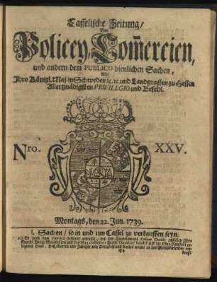 Nro. XXV, Montags, den 22. Jun. 1739