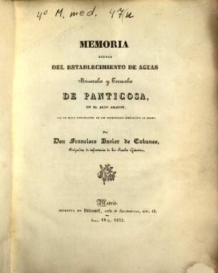 Memoria acerca del establecimiento de Aguas Minerales de Panticosa