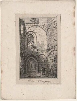 Der Kreuzgang in der Klosterruine auf dem Berg Oybin im Zittauer Gebirge, aus Carl Peschecks "Oybin bei Zittau in 12 Ansichten ..." (erweiterte Auflage?)