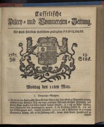 19. Stueck, Montag den 11ten May 1767