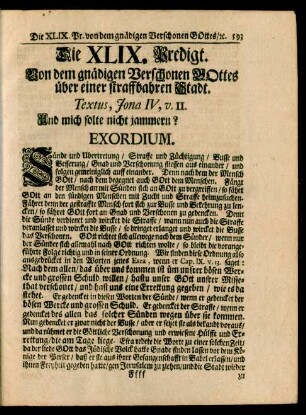 Die XLIX. Predigt. Von dem gnädigen Verschonen GOttes über einer straffbahren Stadt