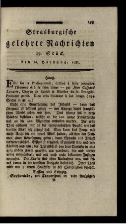 17. Stück, den 26. Hornung, 1783.