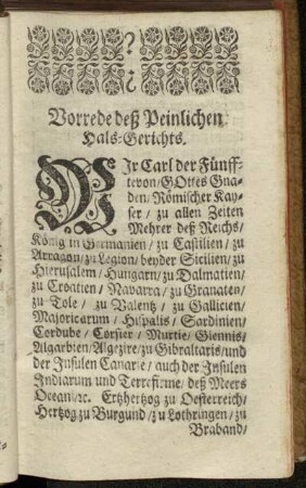 Vorrede deß Peinlichen Hals-Gerichts.