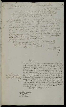 Übersendung eines Gesuchs des Zeichenmeisters la Roque [Anlage fehlt].
