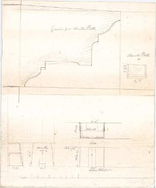 Voit, Johann Michael; Verschiedene Skizzen - Grundrisse, Ansicht; Gesims (Detail)