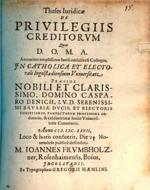 Theses Iuridicae De Privilegiis Creditorum