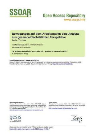 Bewegungen auf dem Arbeitsmarkt: eine Analyse aus gesamtwirtschaftlicher Perspektive