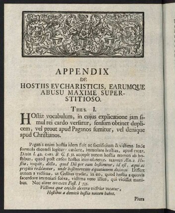 36-70, Appendix de Hostiis Eucharisticis, Earumque Abusu Maxime Superstitioso