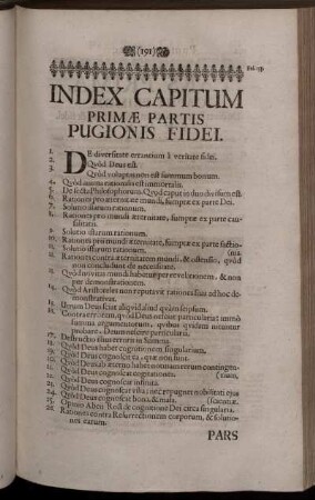 Index Capitum Primae Partis Pugionis Fidei.