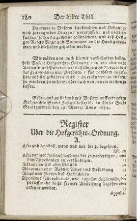 Register Uber die Hofgerichts-Ordnung.