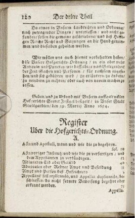 Register Uber die Hofgerichts-Ordnung.