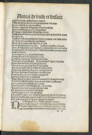 Sequuntur Auto. Aristo. de sensu et sensato