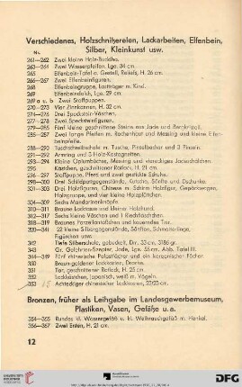 Verschiedenes, Holzschnitzereien, Lackarbeiten, Elfenbein, Silber, Kleinkunst usw. (Nr. 261 - 353)