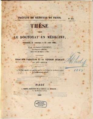 Essai sur Paracelse et sa réforme médicale au XVIe siècle