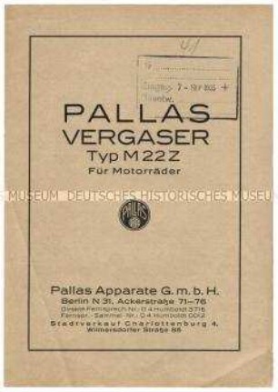 Vergaser Typ M22Z für Motorräder