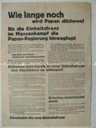 Propagandaflugblatt der KPD gegen die Papen-Regierung