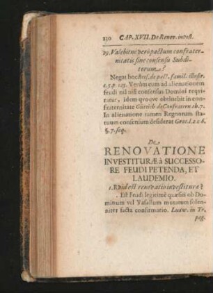 Caput XVII. De Renovatione Investiturae a successore Feudi Petenda, Et Laudemio.